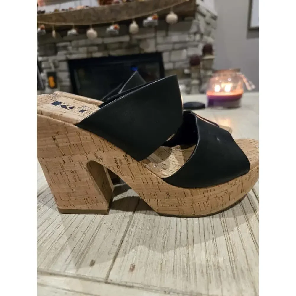 Korks Dezi Women's Platform Sandals Black Tan Size 7M Casual